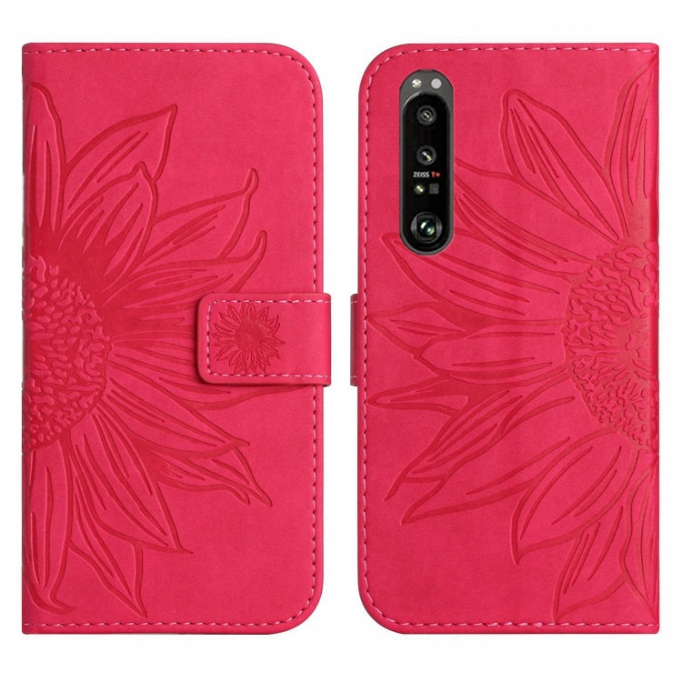 For Sony Xperia 1 III Skin Feel Sun Flower Pattern Flip Leather Phone Case with Lanyard