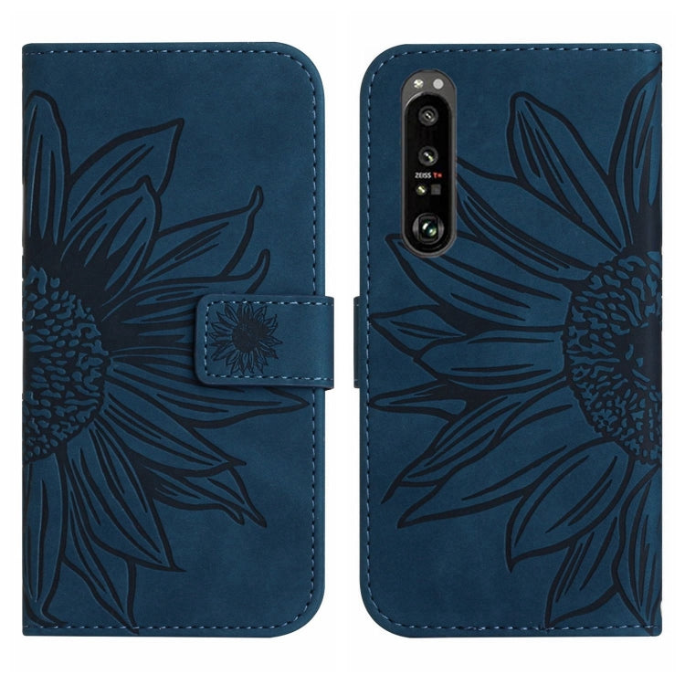 For Sony Xperia 1 III Skin Feel Sun Flower Pattern Flip Leather Phone Case with Lanyard