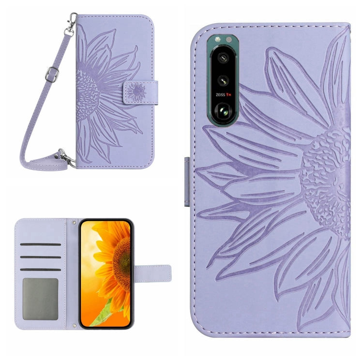 For Sony Xperia 5 III Skin Feel Sun Flower Pattern Flip Leather Phone Case with Lanyard