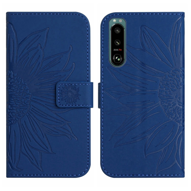 For Sony Xperia 5 IV Skin Feel Sun Flower Pattern Flip Leather Phone Case with Lanyard
