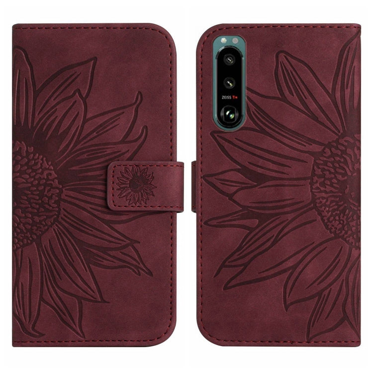 For Sony Xperia 5 IV Skin Feel Sun Flower Pattern Flip Leather Phone Case with Lanyard