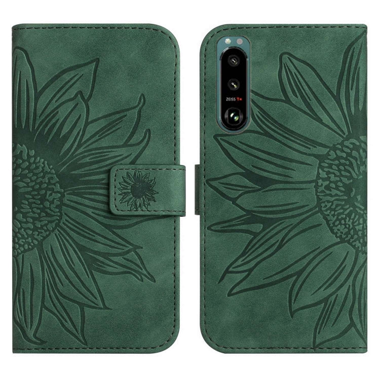 For Sony Xperia 5 IV Skin Feel Sun Flower Pattern Flip Leather Phone Case with Lanyard