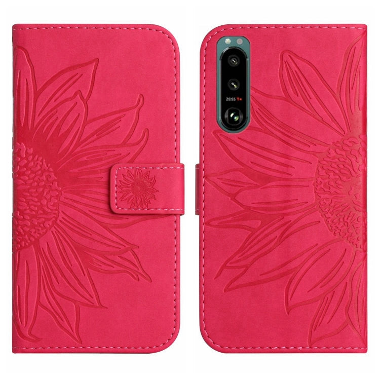 For Sony Xperia 5 IV Skin Feel Sun Flower Pattern Flip Leather Phone Case with Lanyard