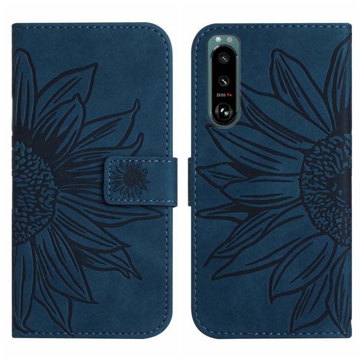 For Sony Xperia 5 IV Skin Feel Sun Flower Pattern Flip Leather Phone Case with Lanyard