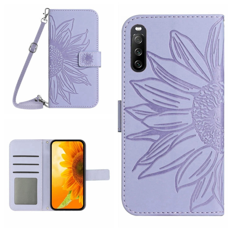 For Sony Xperia 10 IV Skin Feel Sun Flower Pattern Flip Leather Phone Case with Lanyard