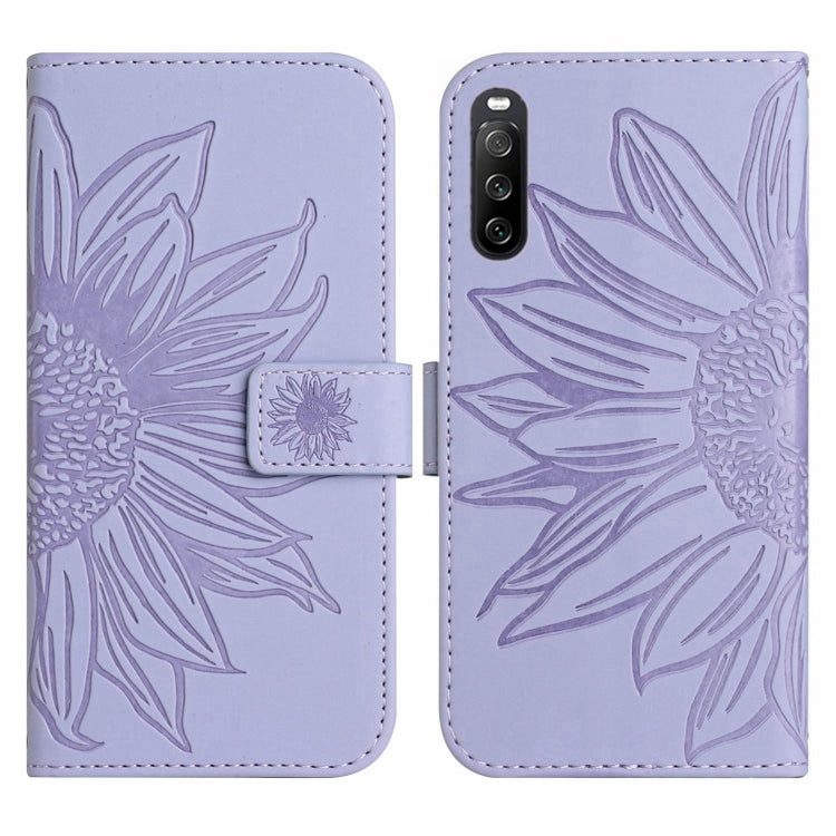 For Sony Xperia 10 IV Skin Feel Sun Flower Pattern Flip Leather Phone Case with Lanyard