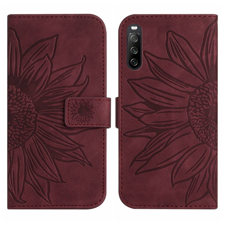 For Sony Xperia 10 IV Skin Feel Sun Flower Pattern Flip Leather Phone Case with Lanyard