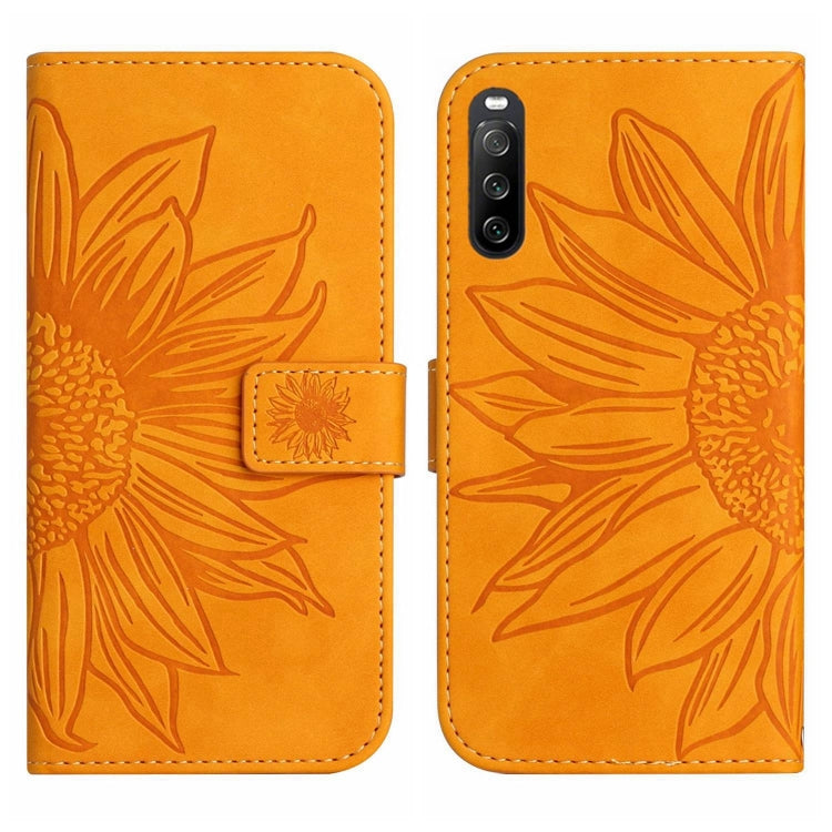 For Sony Xperia 10 IV Skin Feel Sun Flower Pattern Flip Leather Phone Case with Lanyard