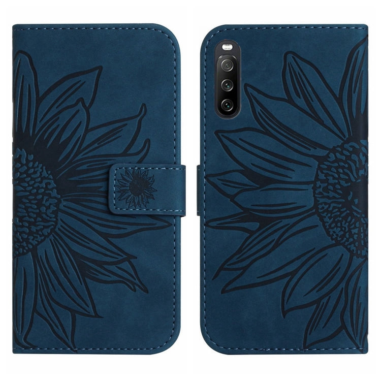 For Sony Xperia 10 IV Skin Feel Sun Flower Pattern Flip Leather Phone Case with Lanyard