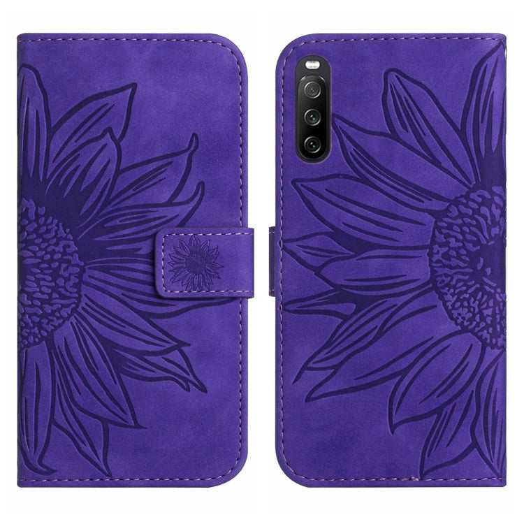 For Sony Xperia 10 IV Skin Feel Sun Flower Pattern Flip Leather Phone Case with Lanyard