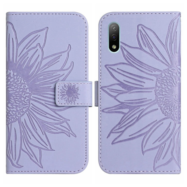 For Sony Xperia ACE II Skin Feel Sun Flower Pattern Flip Leather Phone Case with Lanyard