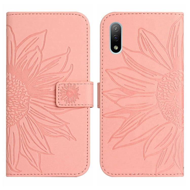 For Sony Xperia ACE II Skin Feel Sun Flower Pattern Flip Leather Phone Case with Lanyard