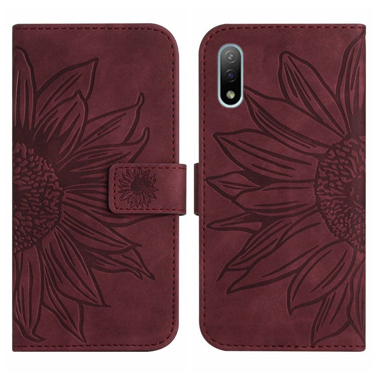 For Sony Xperia ACE II Skin Feel Sun Flower Pattern Flip Leather Phone Case with Lanyard