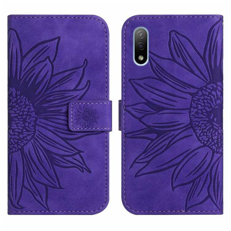 For Sony Xperia ACE II Skin Feel Sun Flower Pattern Flip Leather Phone Case with Lanyard