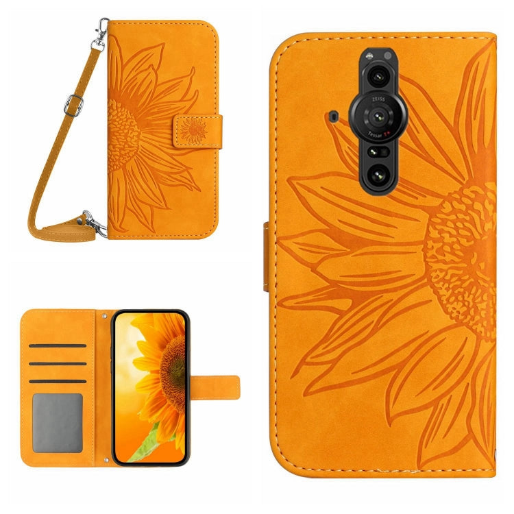 For Sony Xperia Pro-I Skin Feel Sun Flower Pattern Flip Leather Phone Case with Lanyard