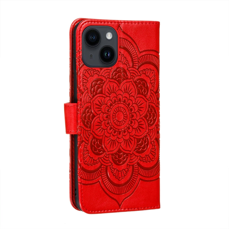 For iPhone 14 / 13 Sun Mandala Embossing Leather Phone Case