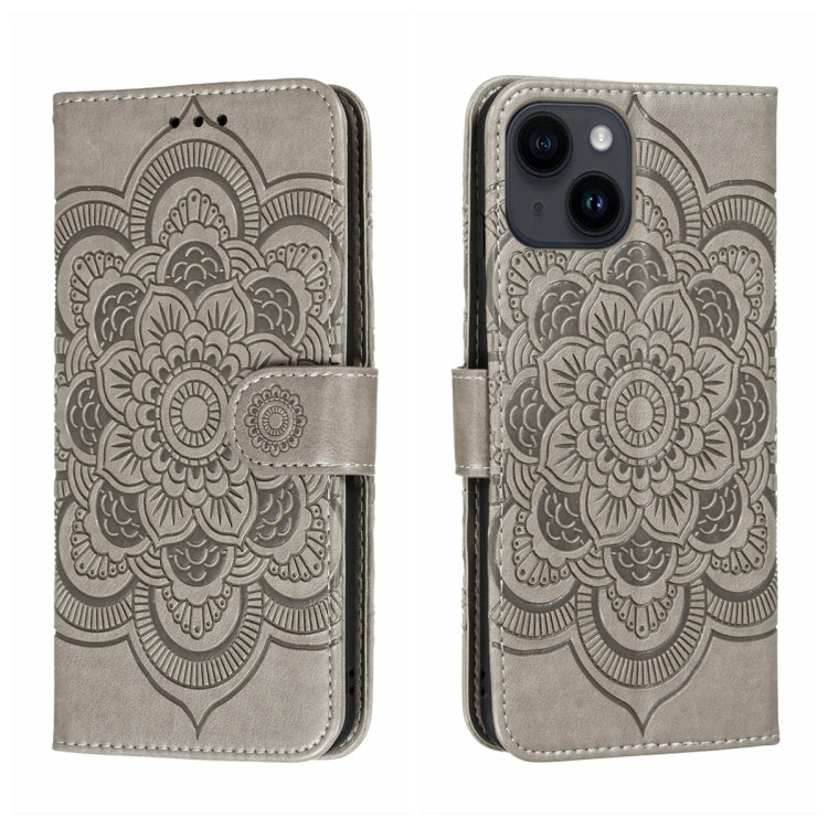 For iPhone 14 / 13 Sun Mandala Embossing Leather Phone Case