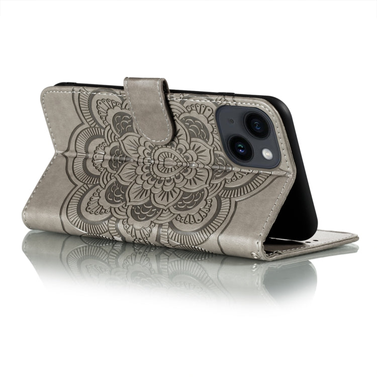 For iPhone 14 / 13 Sun Mandala Embossing Leather Phone Case
