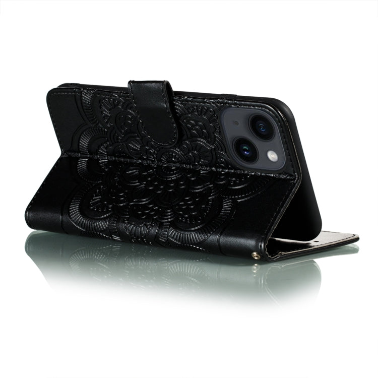For iPhone 14 / 13 Sun Mandala Embossing Leather Phone Case