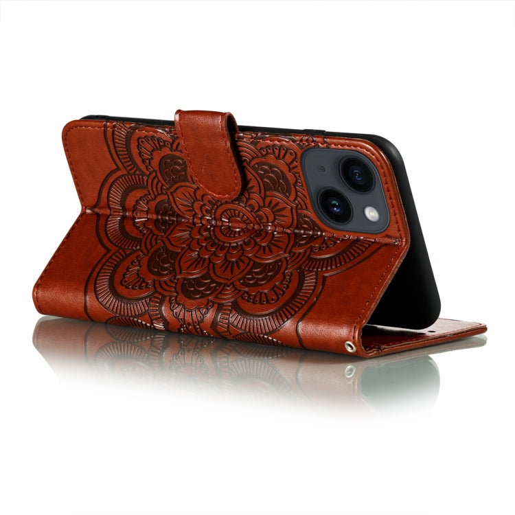 For iPhone 14 / 13 Sun Mandala Embossing Leather Phone Case