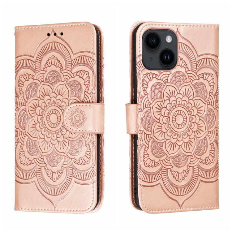 For iPhone 14 / 13 Sun Mandala Embossing Leather Phone Case