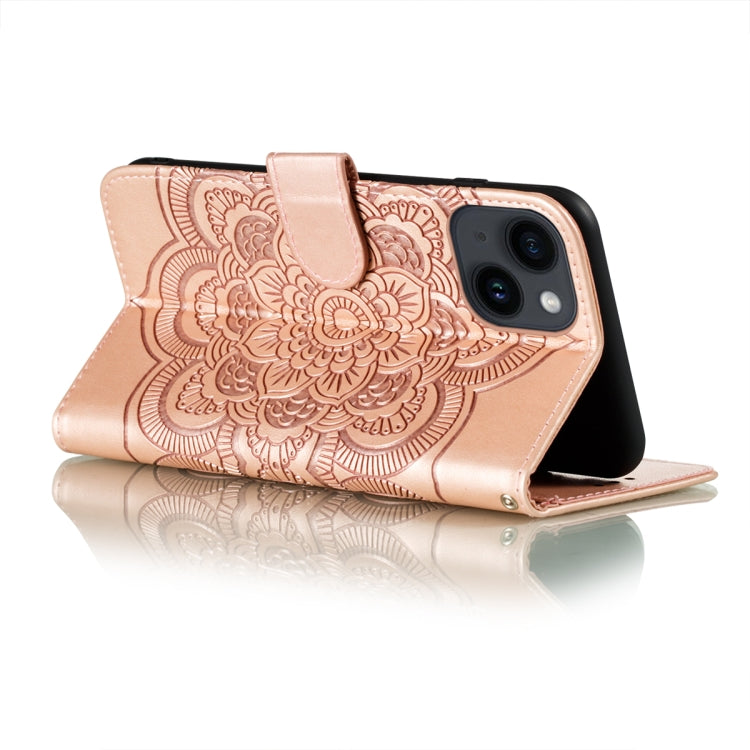 For iPhone 14 / 13 Sun Mandala Embossing Leather Phone Case