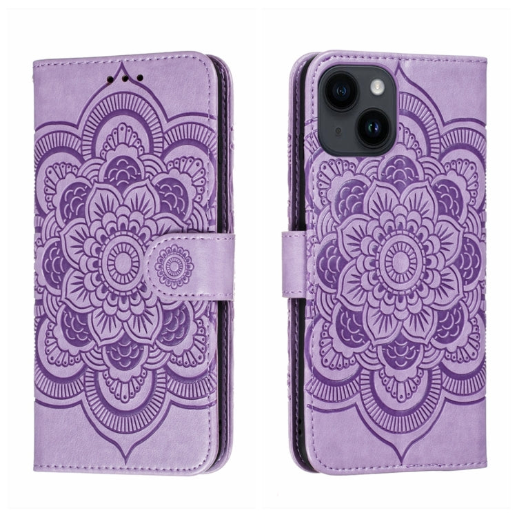 For iPhone 14 / 13 Sun Mandala Embossing Leather Phone Case