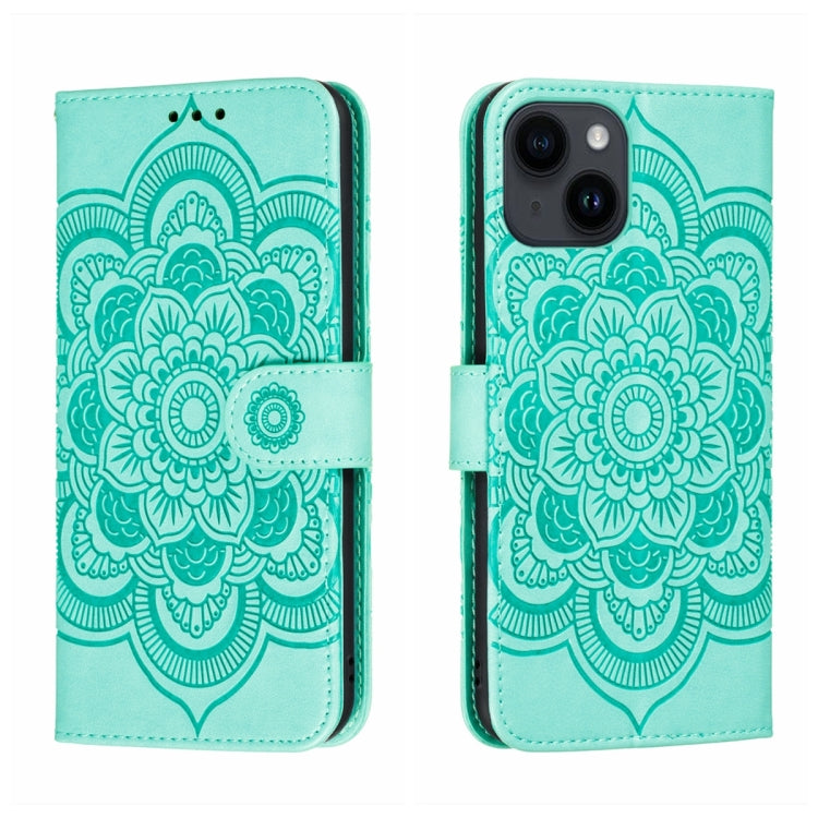 For iPhone 14 / 13 Sun Mandala Embossing Leather Phone Case