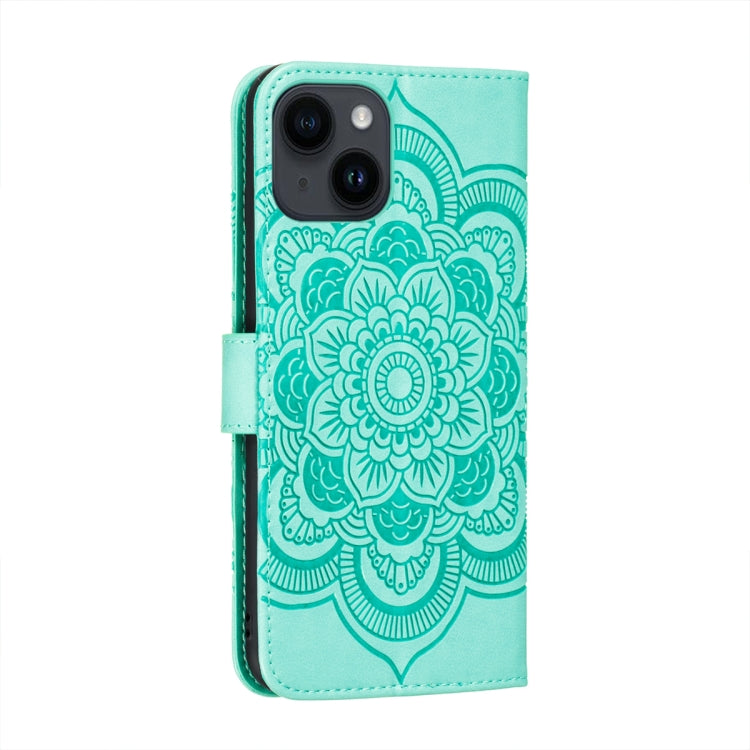 For iPhone 14 / 13 Sun Mandala Embossing Leather Phone Case