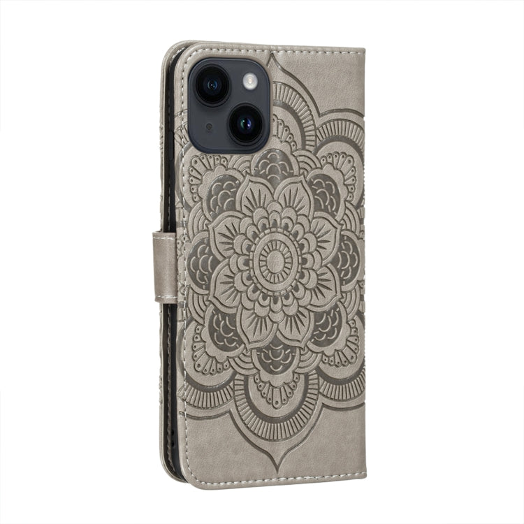 For iPhone 14 Plus Sun Mandala Embossing Leather Phone Case