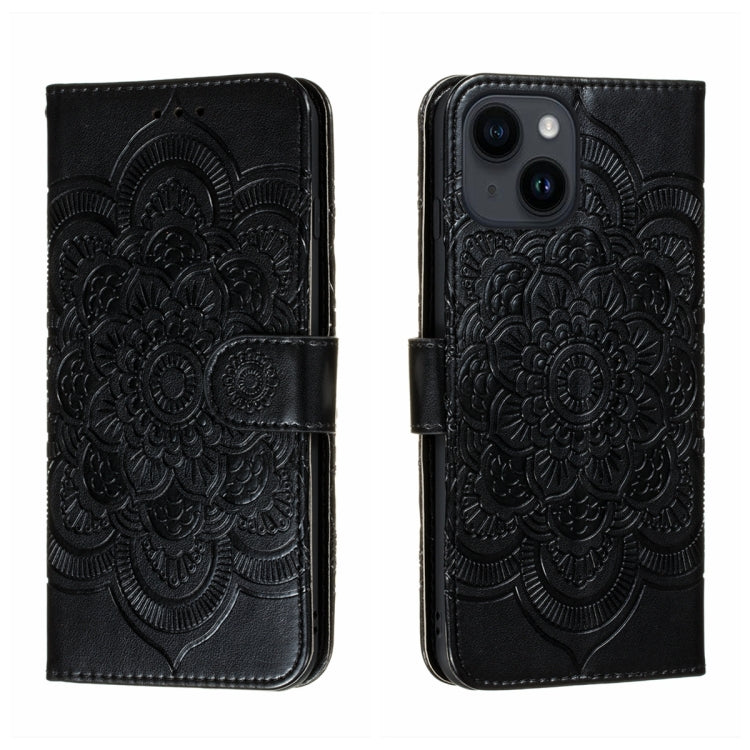 For iPhone 14 Plus Sun Mandala Embossing Leather Phone Case