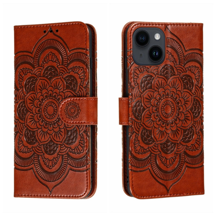 For iPhone 14 Plus Sun Mandala Embossing Leather Phone Case