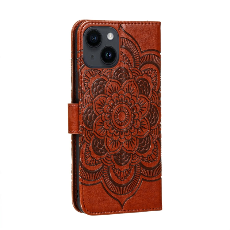 For iPhone 14 Plus Sun Mandala Embossing Leather Phone Case