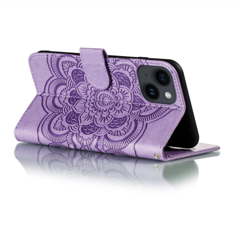 For iPhone 14 Plus Sun Mandala Embossing Leather Phone Case