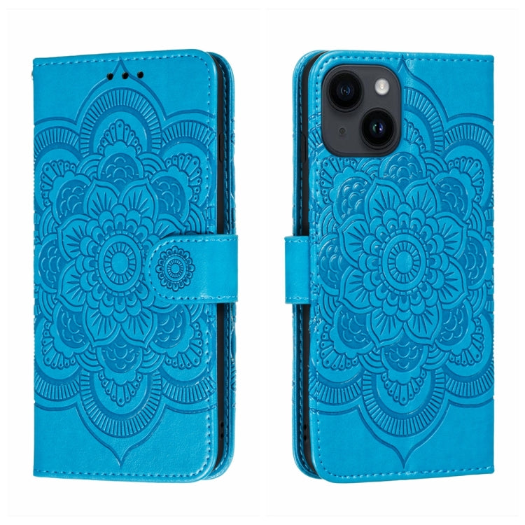 For iPhone 14 Plus Sun Mandala Embossing Leather Phone Case
