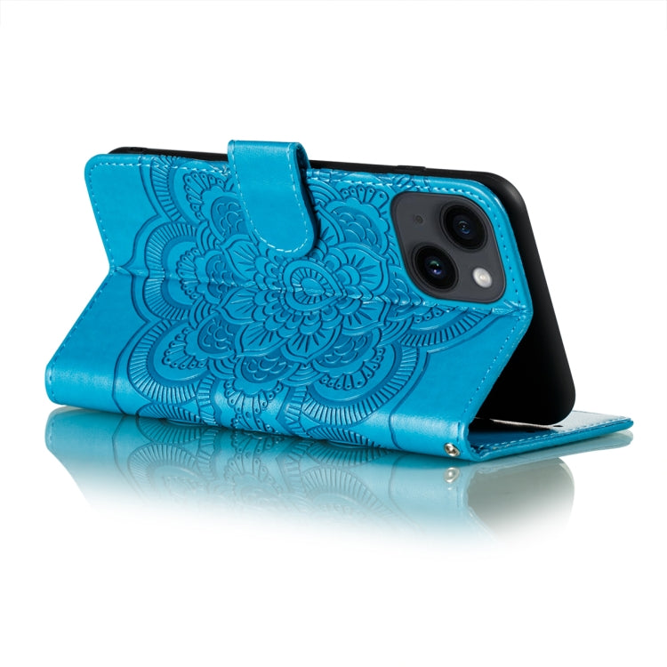 For iPhone 14 Plus Sun Mandala Embossing Leather Phone Case