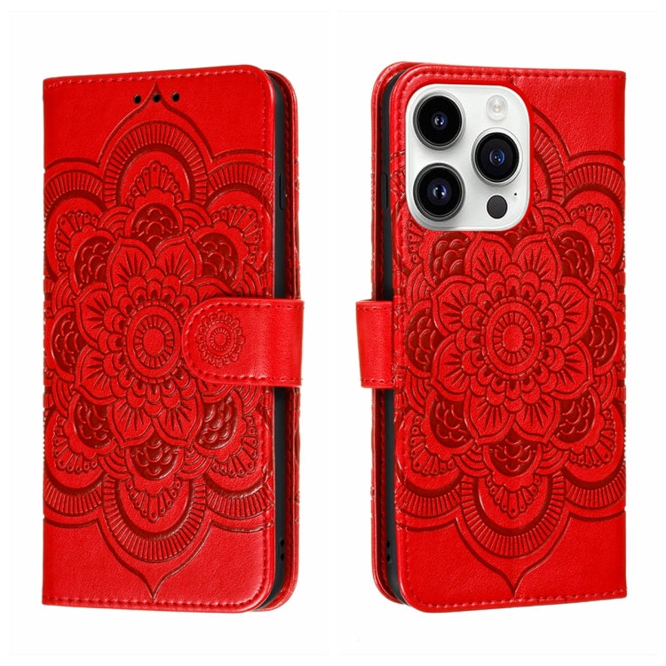 For iPhone 14 Pro Max Sun Mandala Embossing Leather Phone Case