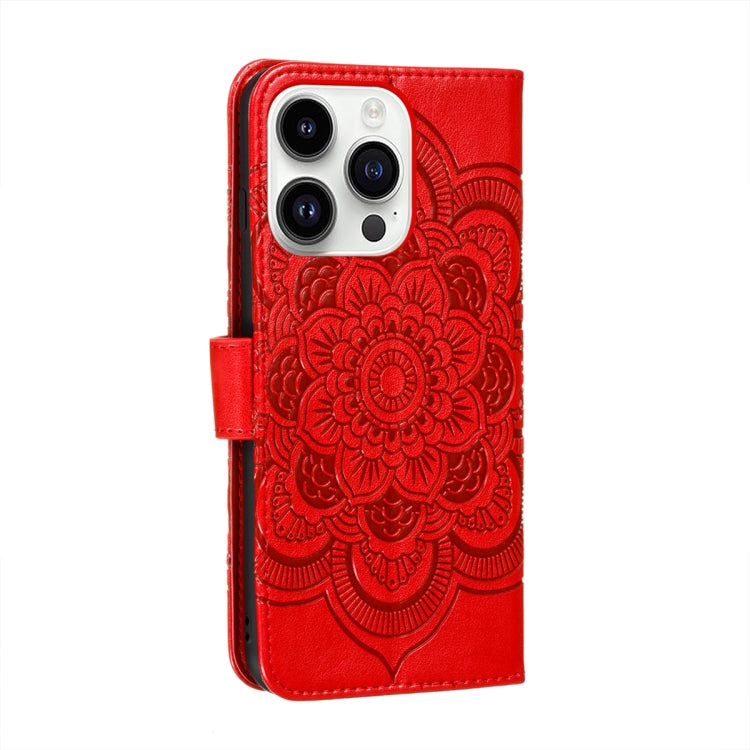 For iPhone 14 Pro Max Sun Mandala Embossing Leather Phone Case