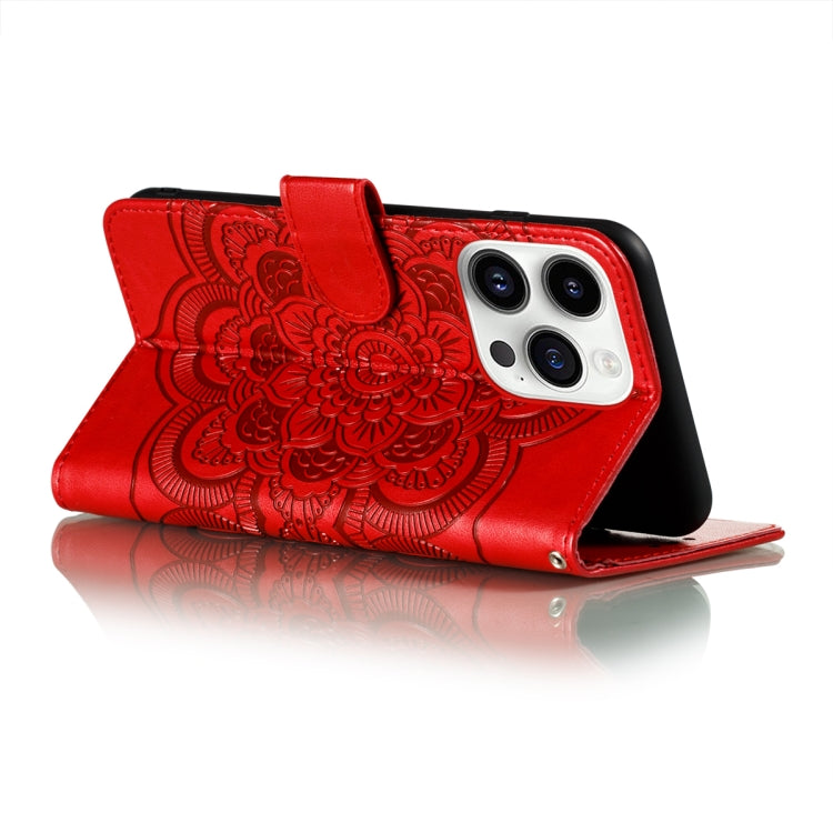 For iPhone 14 Pro Max Sun Mandala Embossing Leather Phone Case