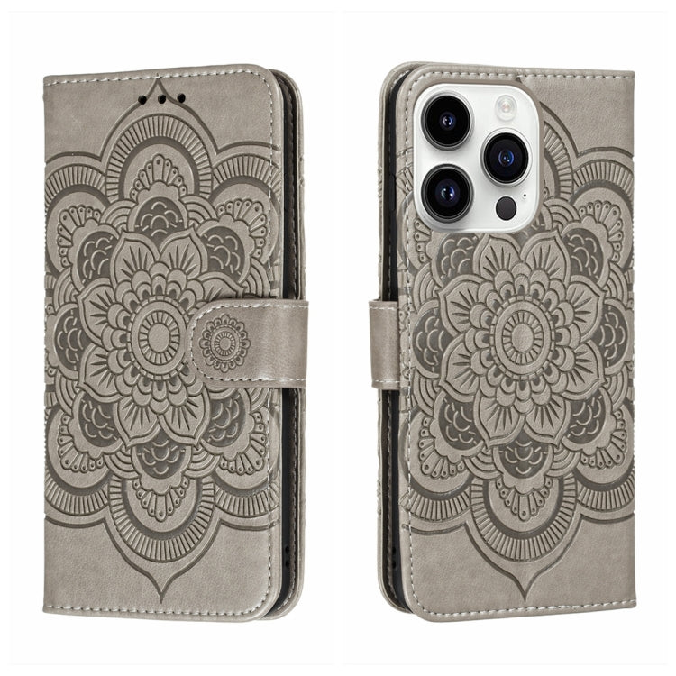 For iPhone 14 Pro Max Sun Mandala Embossing Leather Phone Case