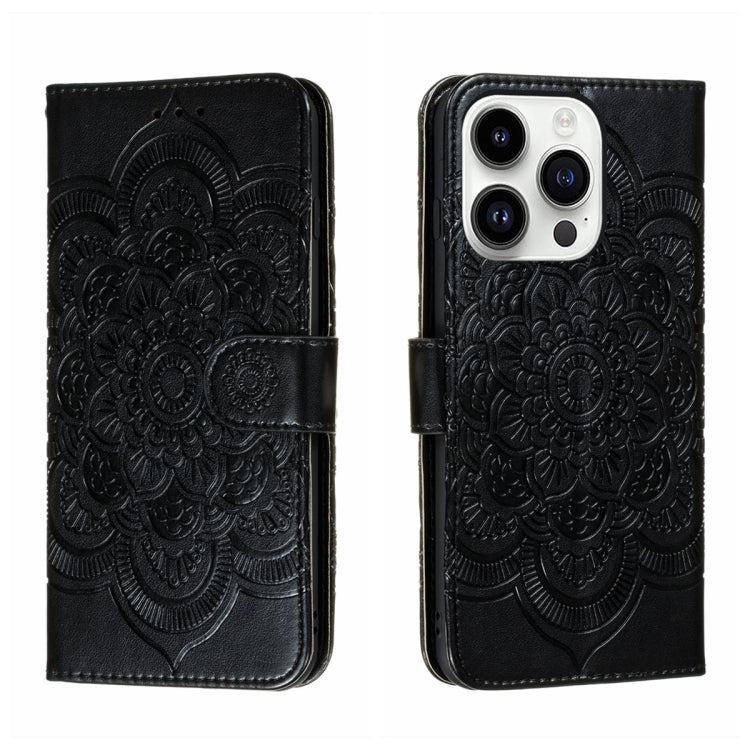 For iPhone 14 Pro Max Sun Mandala Embossing Leather Phone Case