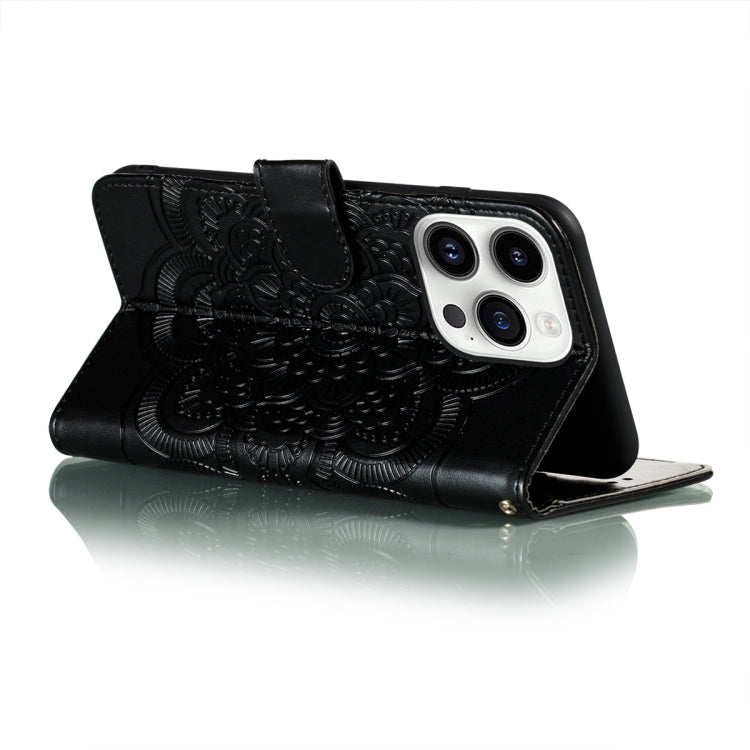For iPhone 14 Pro Max Sun Mandala Embossing Leather Phone Case