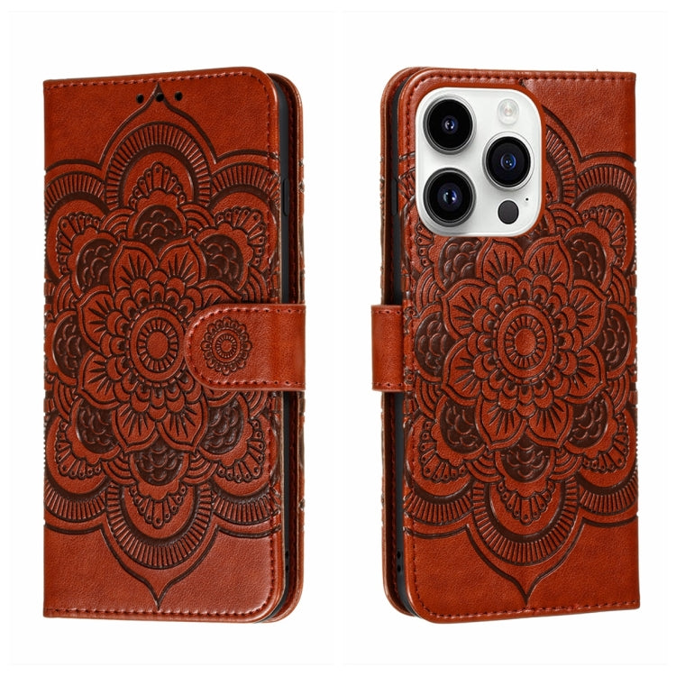 For iPhone 14 Pro Max Sun Mandala Embossing Leather Phone Case