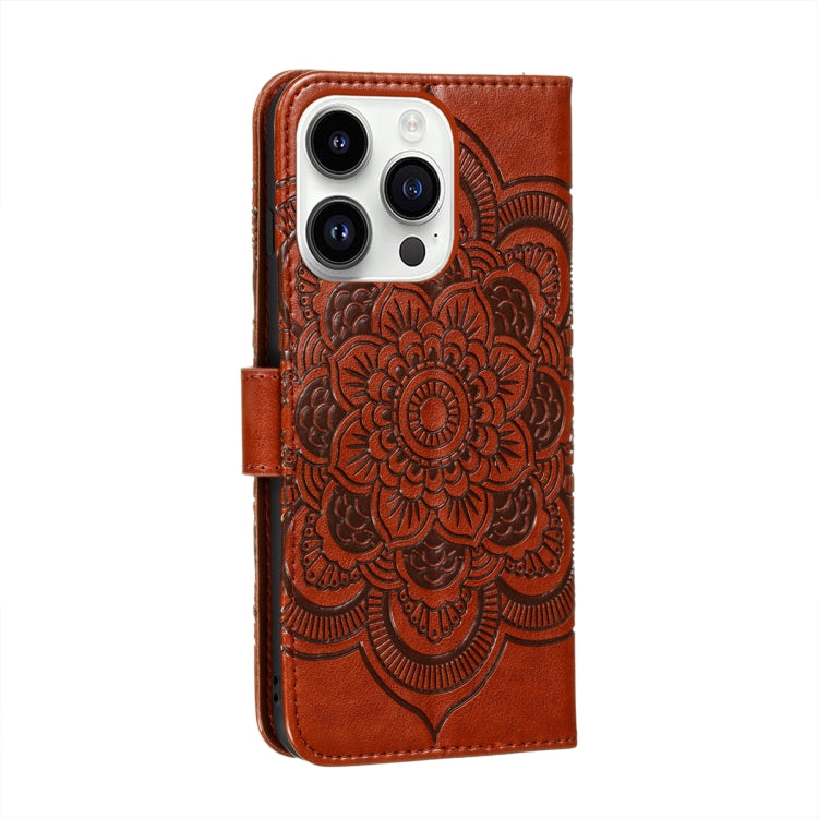 For iPhone 14 Pro Max Sun Mandala Embossing Leather Phone Case
