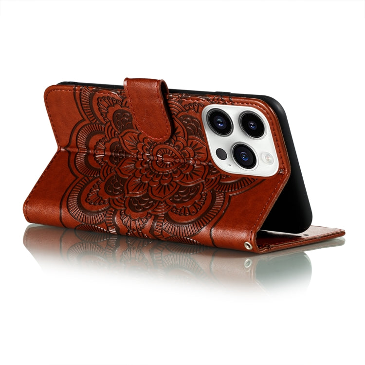 For iPhone 14 Pro Max Sun Mandala Embossing Leather Phone Case
