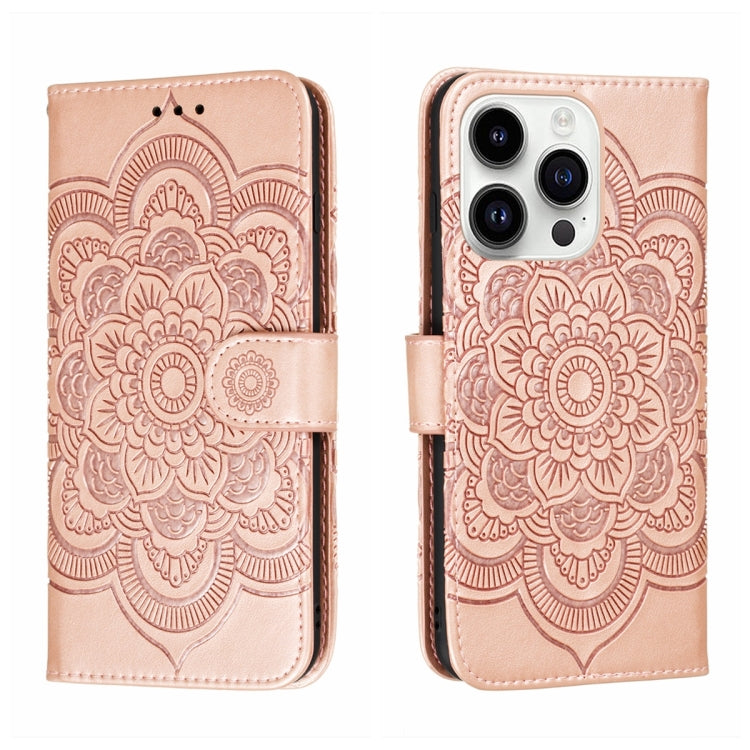 For iPhone 14 Pro Max Sun Mandala Embossing Leather Phone Case