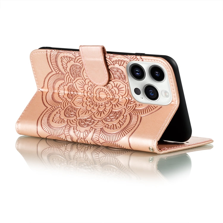 For iPhone 14 Pro Max Sun Mandala Embossing Leather Phone Case