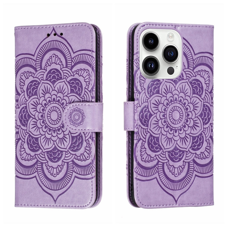 For iPhone 14 Pro Max Sun Mandala Embossing Leather Phone Case