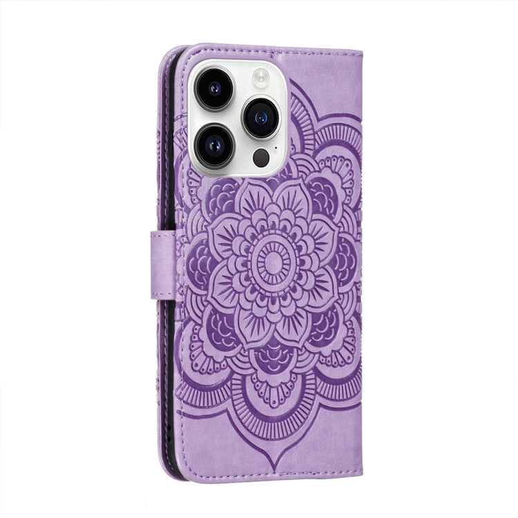 For iPhone 14 Pro Max Sun Mandala Embossing Leather Phone Case