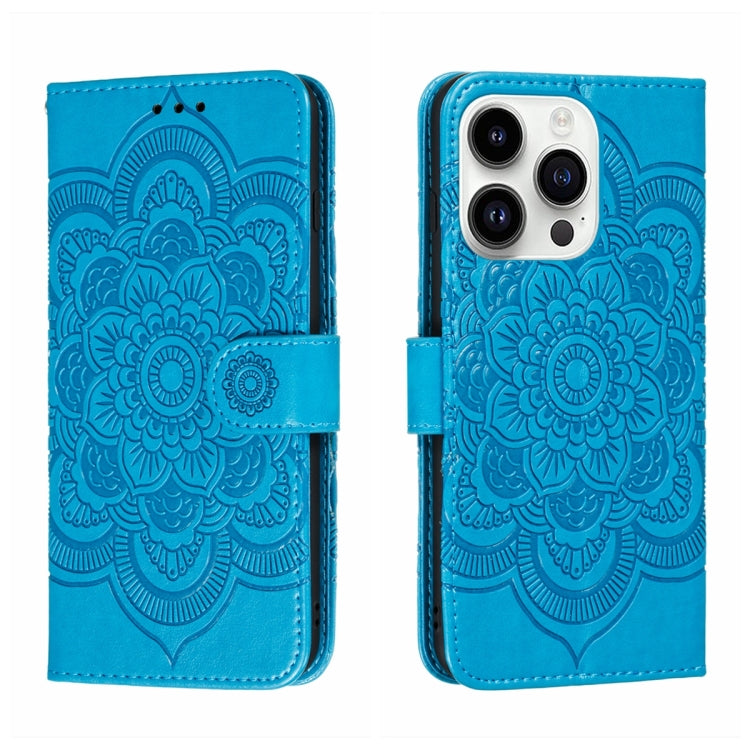 For iPhone 14 Pro Max Sun Mandala Embossing Leather Phone Case